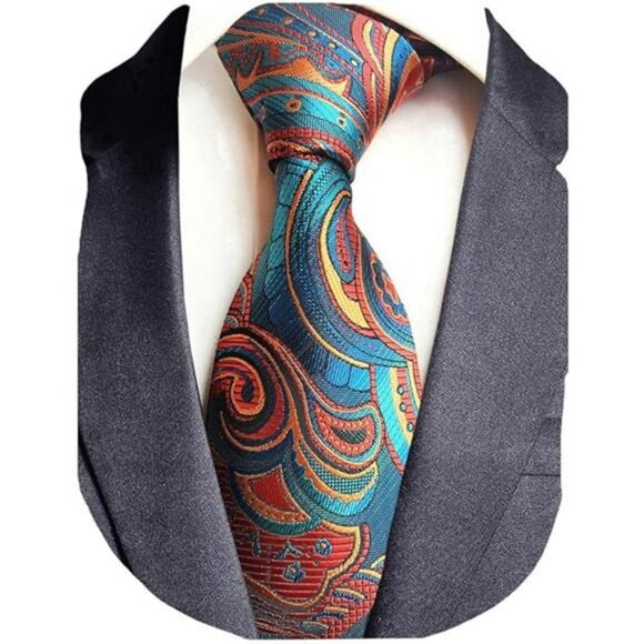 Silk paisley striped necktie for men plaid wedding formal business tie - Picture 5 of 5